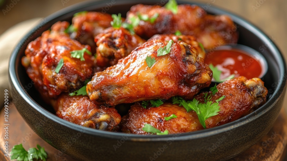 Crispy Chicken wings with sauce, homemade roasted in the air fryer. Crispy Chicken wings with sauce, homemade roasted in the air fryer.