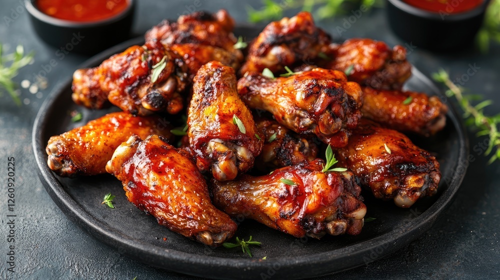 Crispy Chicken wings with sauce, homemade roasted in the air fryer. Crispy Chicken wings with sauce, homemade roasted in the air fryer.