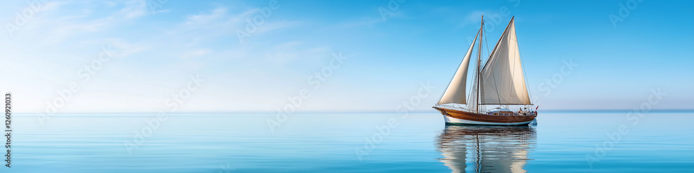 Sailboat is floating on the water. Minimalistic background. Sailboat is floating on the water. Minimalistic background.