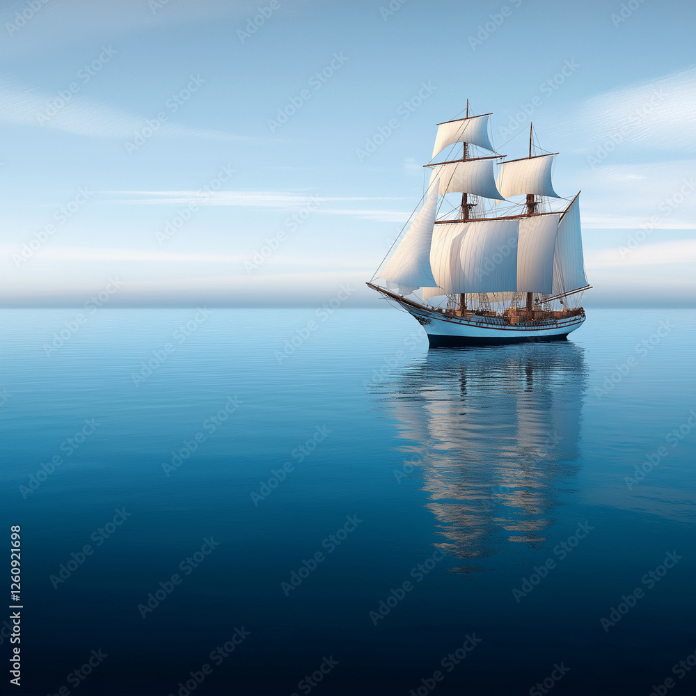 Large white ship sails in the ocean. Minimalistic background. Large white ship sails in the ocean. Minimalistic background.