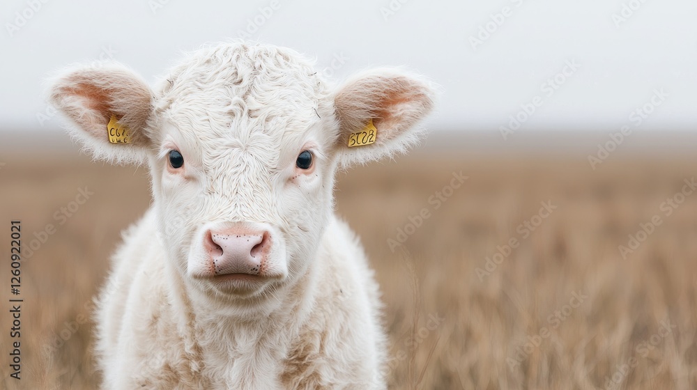 Obraz premium White Calf in a Field (1)