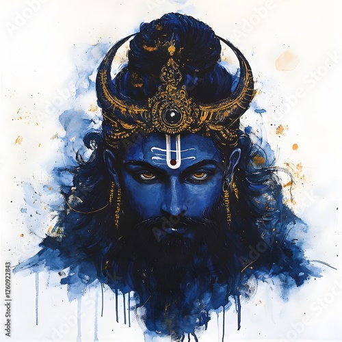 Breathtaking Painting of Lord Shani, Planetary Deity with Intense Gaze and Celestial Energy photo