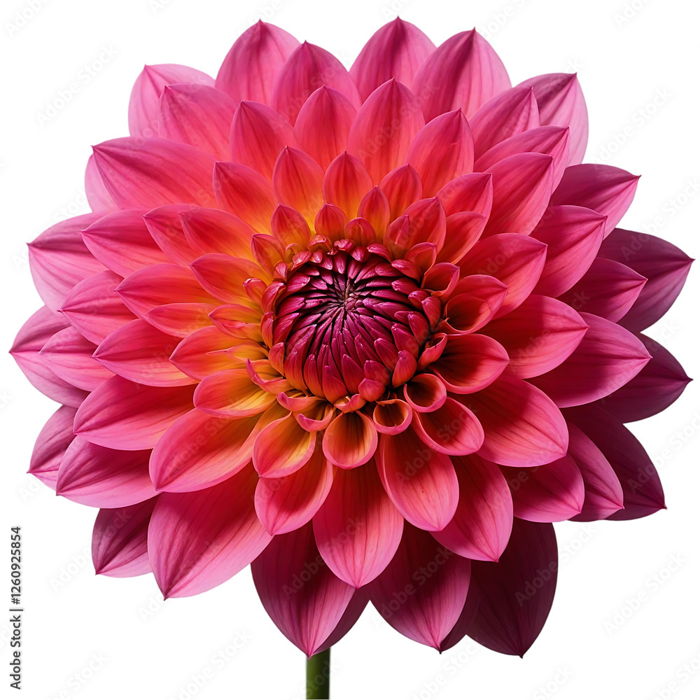 Fototapeta premium Close up view of a pink dahlia bloom with layers of petals isolated on transparent background