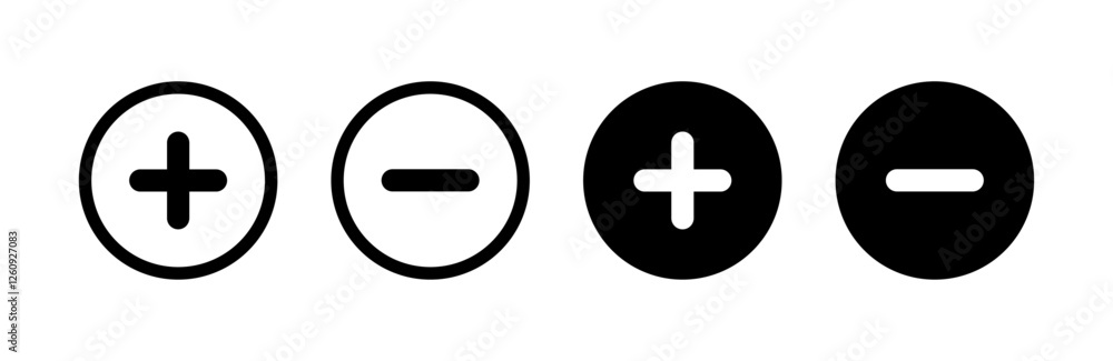 Plus and minus symbols, Positive an negative solid thin line vector signs. Mathematical symbols, add, subtract, right and wrong, pros and cons. Vector Illustration. Plus and minus symbols, Positive an negative solid thin line vector signs. Mathematical symbols, add, subtract, right and wrong, pros and cons. Vector Illustration.