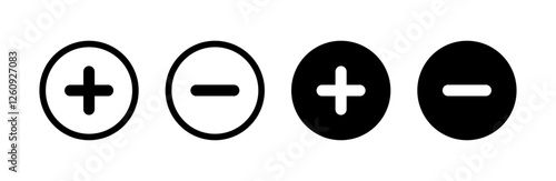 Plus and minus symbols, Positive an negative solid thin line vector signs. Mathematical symbols, add, subtract, right and wrong, pros and cons. Vector Illustration.