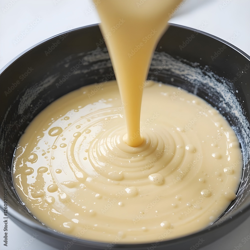 A bowl of pancake batter with a few air bubbles, ready to be poured onto a pan. Generative AI A bowl of pancake batter with a few air bubbles, ready to be poured onto a pan. Generative AI
