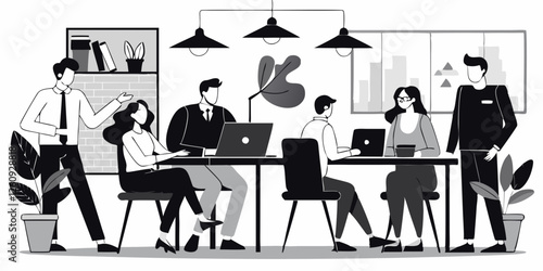 Business Teamwork and Office Collaboration - Professional Workplace Illustration.