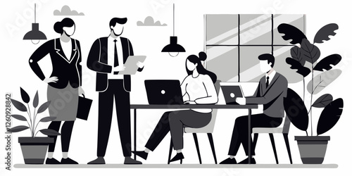 Business Teamwork and Office Collaboration - Professional Workplace Illustration.