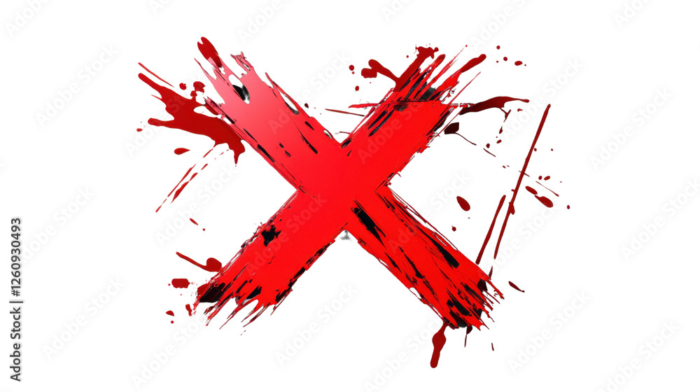 Red cross sign with paint splattering on transparent background Red cross sign with paint splattering on transparent background