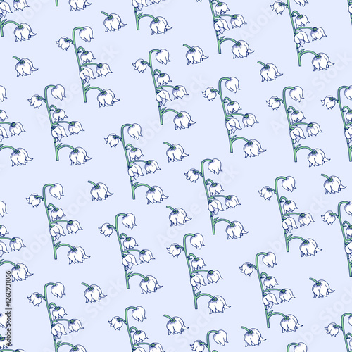 Seamless pattern with lilies of the valley. Flowers elements for seasonal backgrounds, templates, wallpaper, cards.