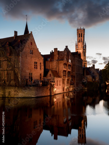 Obraz na płótnie Belgium, Bruges, Belfry bell tower w salonie