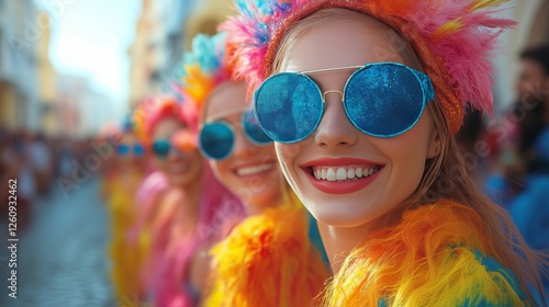 Colorful celebration at a vibrant street festival with joyful participants dr...