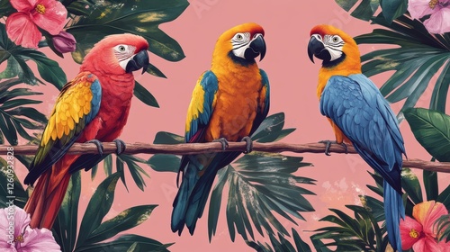 Wallpaper Mural two parrots on a branch 80' wallpaper Torontodigital.ca