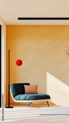 Modern Living Room Design Featuring Chic Sofa, Stylish Lamp and Colorful Decor, Inviting Comfortable Atmosphere