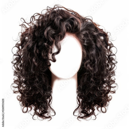Voluminous curly wig showcase isolated on white hair design front view