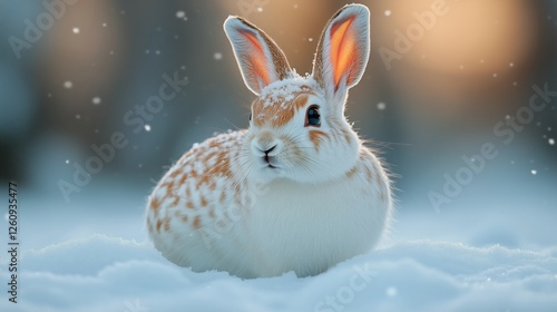 Snowy rabbits gather in a winter wonderland in the forest during a chilly aft...
