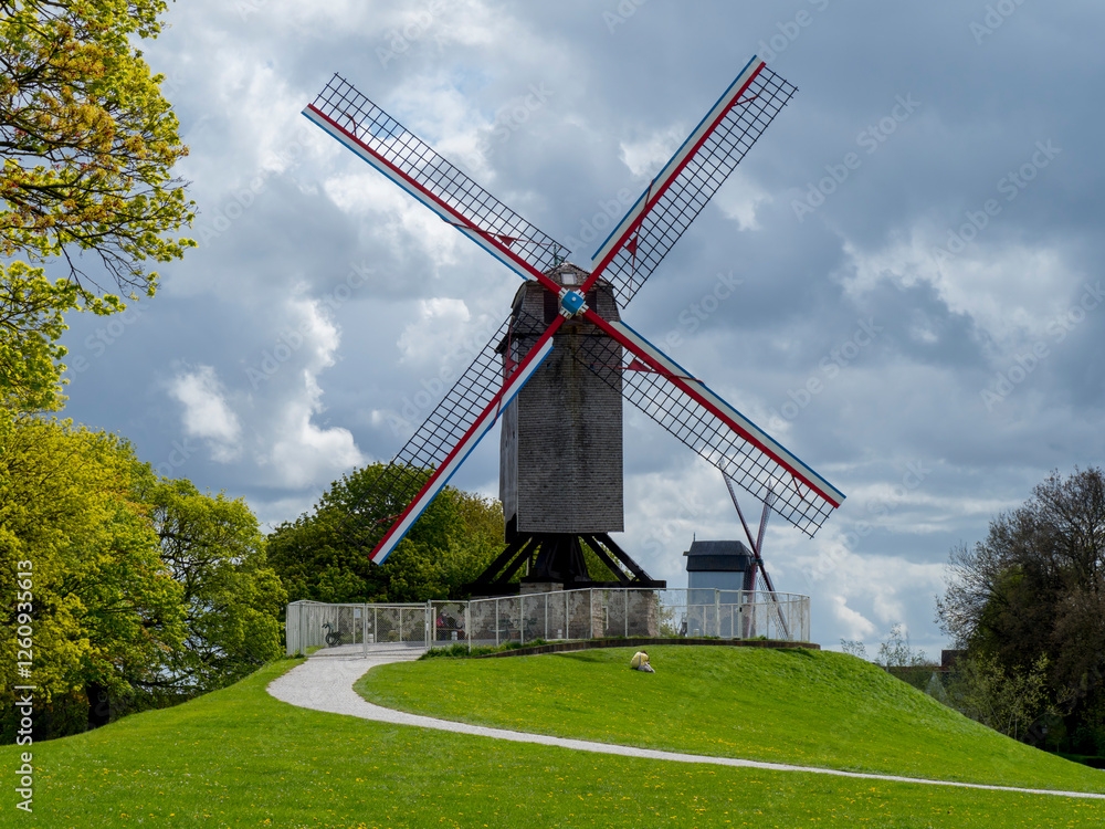 Belgium, Bruges, windmill on levee