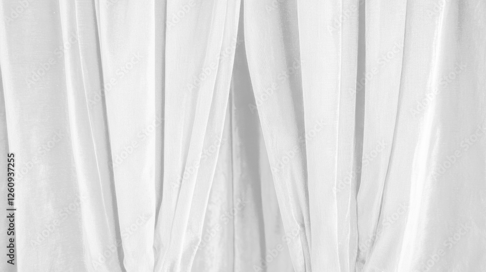 Obraz premium The white curtains are drawn open, revealing a plain white background