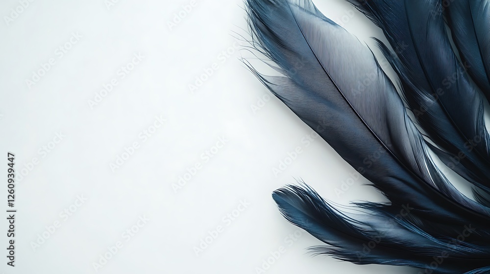 Obraz premium Dark blue feathers on white background; design element
