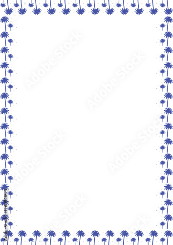 Frame of palm. Blue desert palm oasis on white background border with empty space for your text