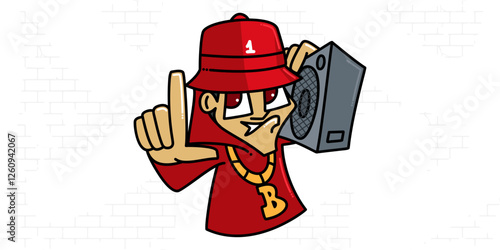 Cool Cartoon Old School Graffity Style Hip Hop Character Design Of B-boy Dancer Vector Illustration