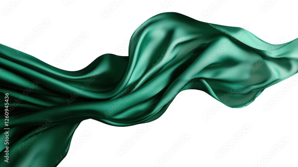 Fototapeta premium Elegant green silk fabric flowing smoothly on transparent background