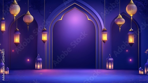Illuminated Ramadan Lanterns Archway Festive Background