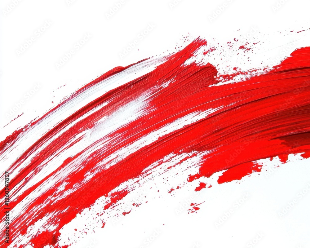 A red and white brush stroke with red paint A red and white brush stroke with red paint