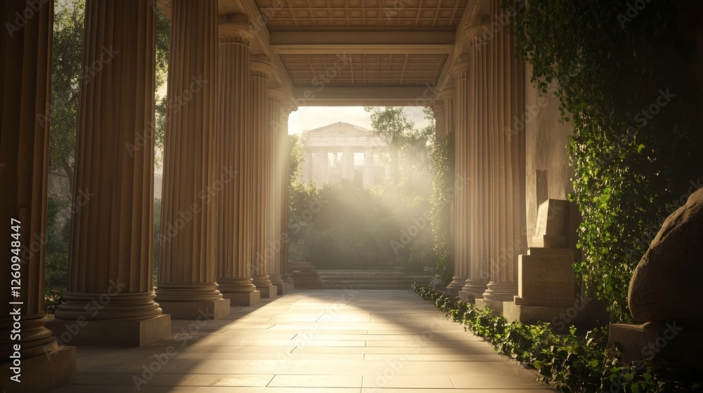 Ancient Roman Colonnade Sunlight Path Ancient Roman Colonnade Sunlight Path