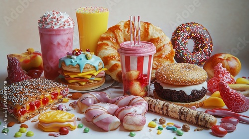 Comparison of Healthy and Unhealthy Foods on White Background