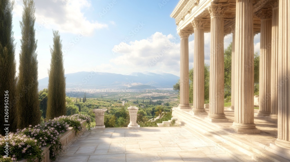 Obraz premium Ancient temple terrace overlooking valley