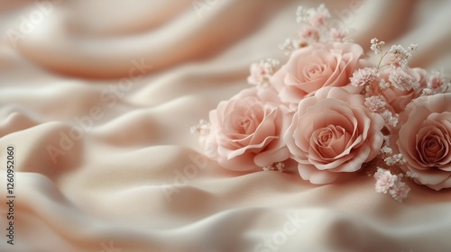Beautiful roses with gold ribbon create a romantic atmosphere for special occ...