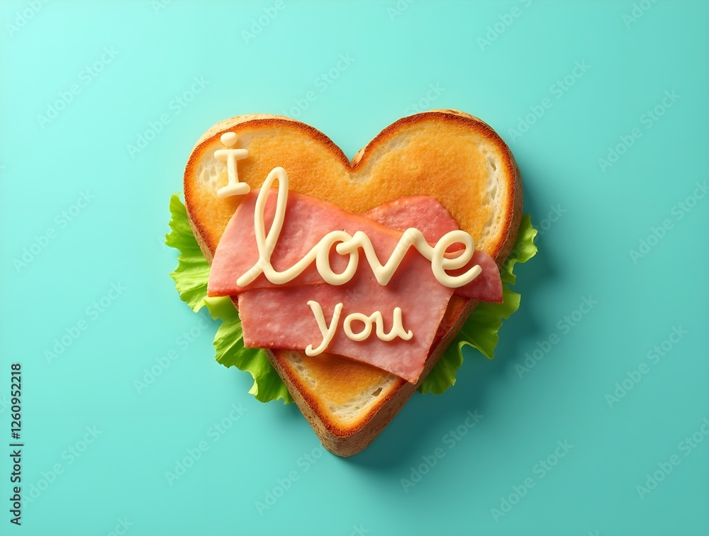 Heart shaped salad sandwich isolated on plain blue studio love on it background Heart shaped salad sandwich isolated on plain blue studio love on it background