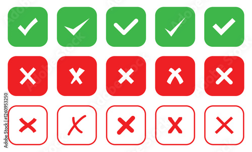 Free Download Check box tick mark icon set button correct right wrong buttons or yes or no checkmark red cross vector design - GFXLoad