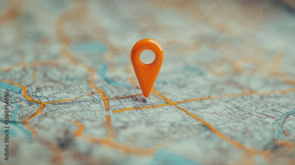 Orange pin marks map location; travel planning Orange pin marks map location; travel planning