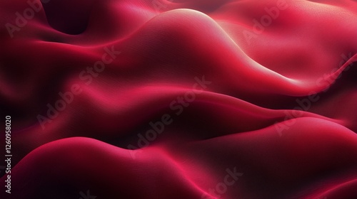 Abstract texture of red fabric creating dynamic waves and folds in soft lighting