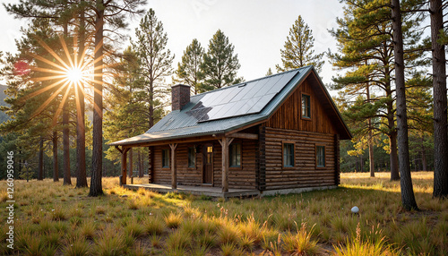 Off-Grid Solar Cabin in Nature with Sunshine and Rustic Vibes