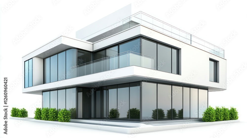 Fototapeta premium Modern house design, 3D render, white background