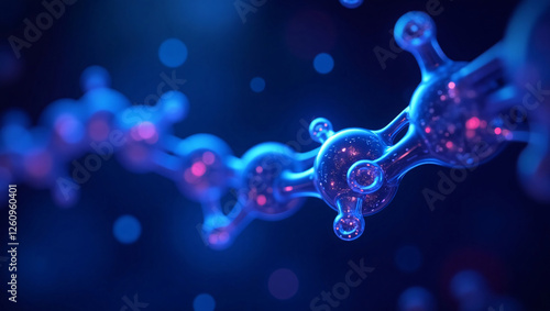 Deep blue medical abstract gradient background with molecules. 