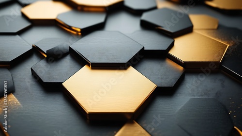 Abstract Hexagon Pattern Black Gold Design