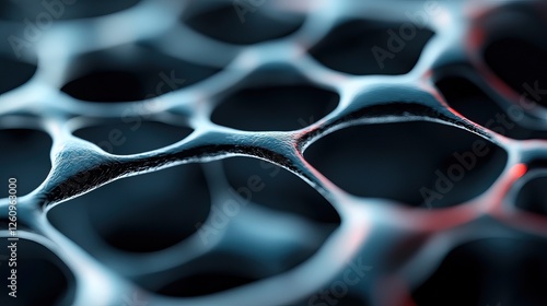 A close-up view of a textured surface resembling a mesh or foam, with intricate patterns and depth highlighting its abstract nature.