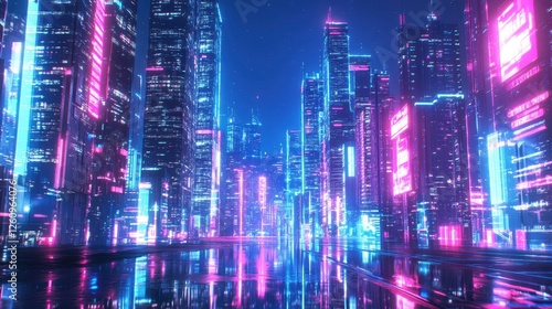 Wallpaper Mural Digital metropolis with glowing cryptocurrency projections on skyscrapers Torontodigital.ca