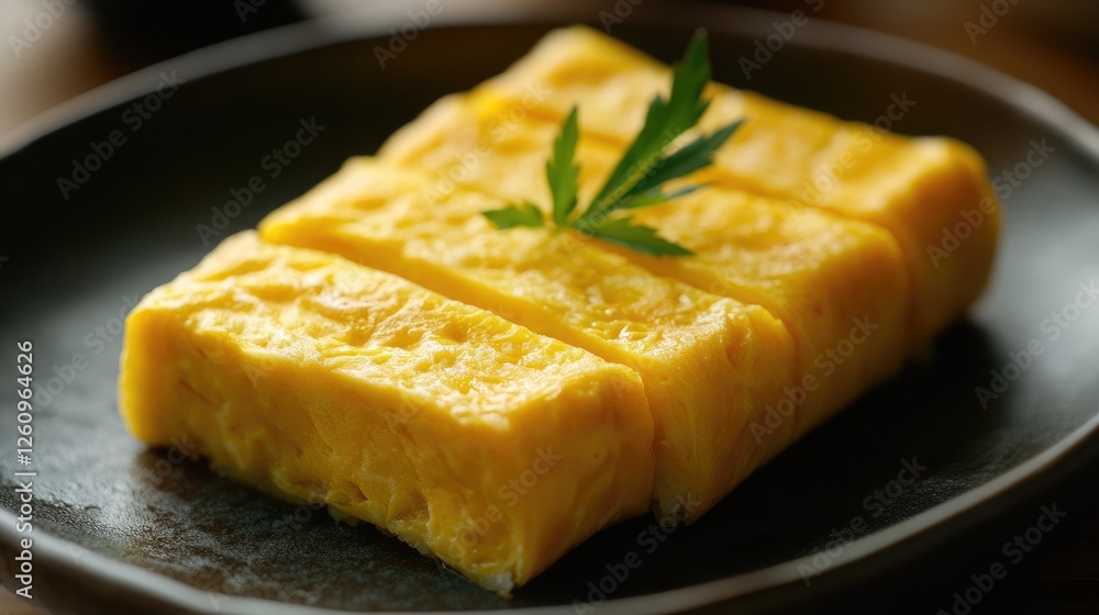 Tamagoyaki, Japanese rolled omelette, selective focus. Japanese traditional food