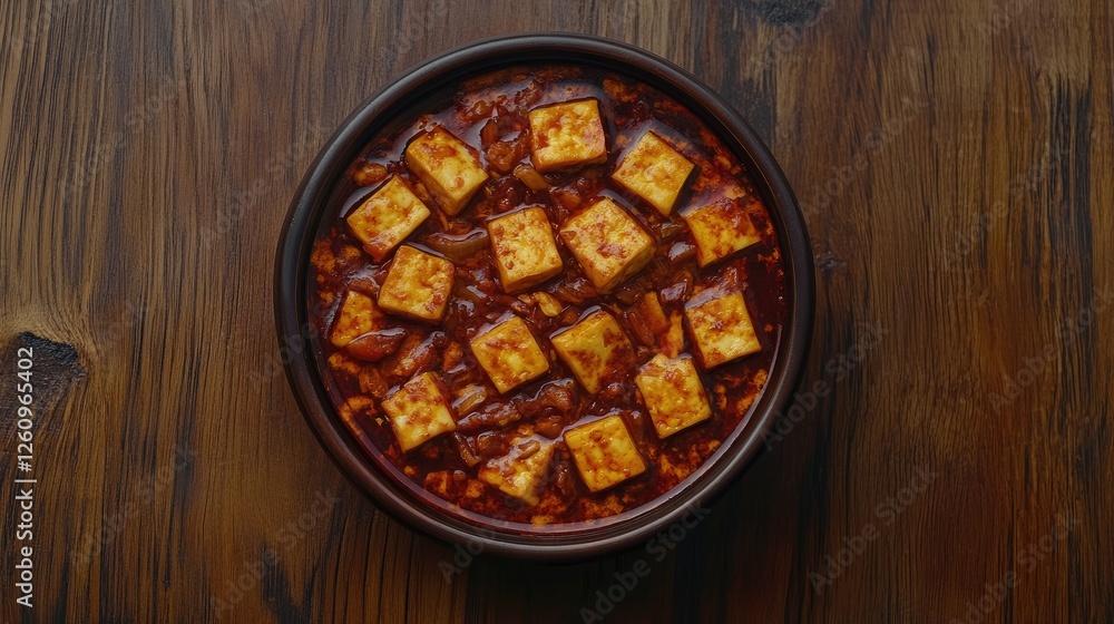 Chili Tofu, traditional chinese dish, top view Chili Tofu, traditional chinese dish, top view