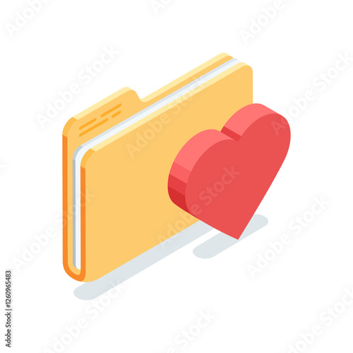 isometric vector icon folder and heart, in color on white background, favorite or bookmarked