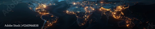 Obraz na płótnie Global City Lights Map - Night World View w salonie