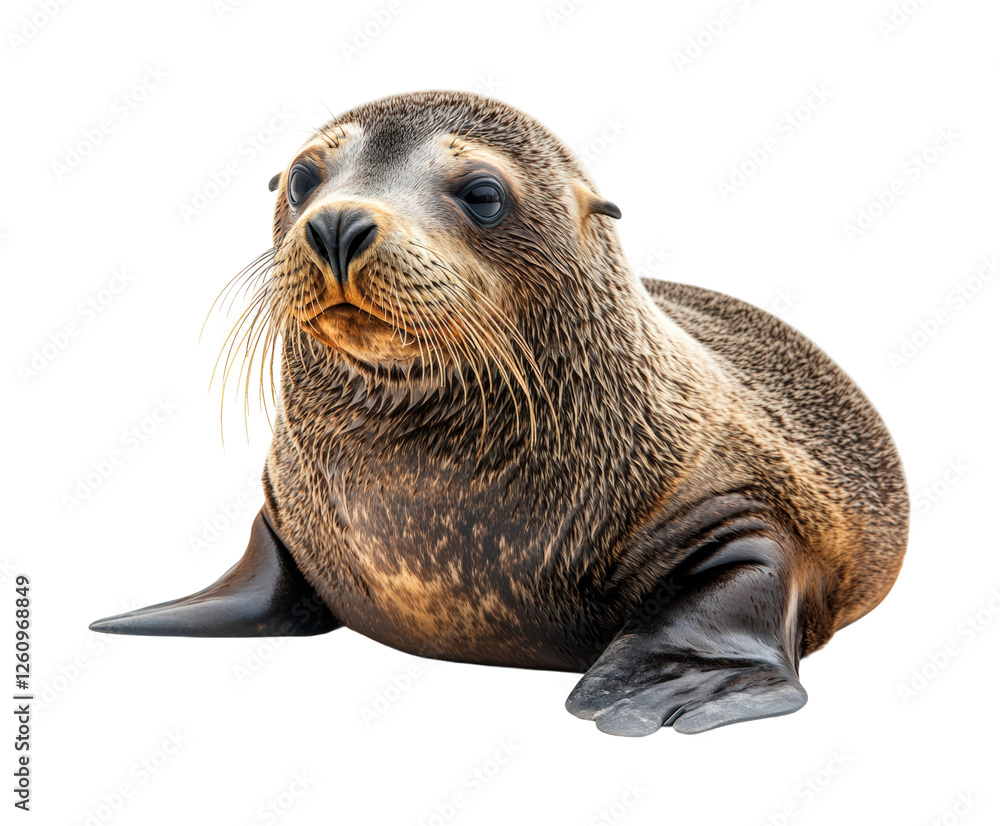 Fototapeta premium Relaxing seal on coastal wildlife beach isolated on transparent background - Generative AI