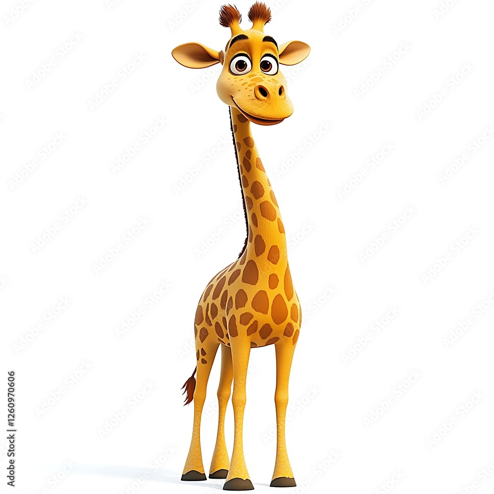 Obraz premium Cute cartoon giraffe, isolated white background, children's book illustration (1)