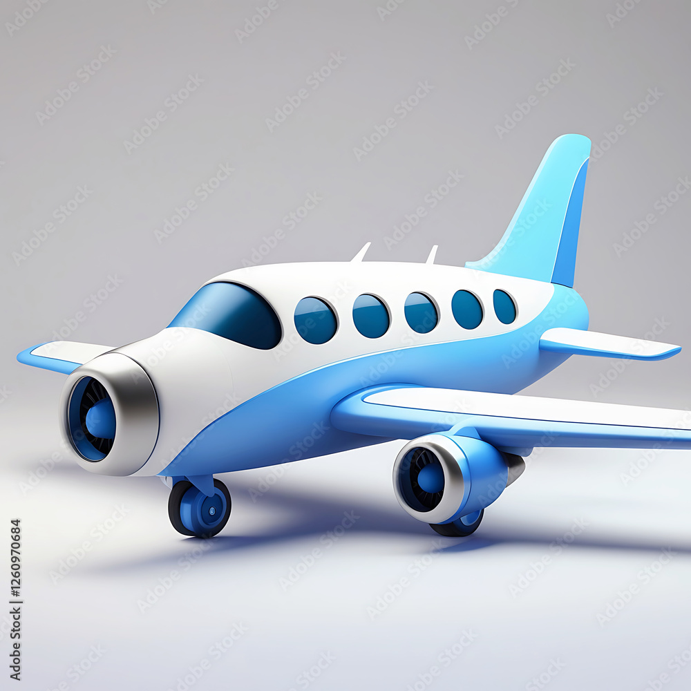Naklejka premium Digital illustration of a cartoon-style airplane. The background is a solid white.