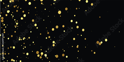 Glamorous Golden Confetti Falling Against a Midnight Black Background: Sparkling Glitter Texture Perfect for Luxury Brochure Covers, New Year’s Eve Parties, and Wallpaper Designs"
